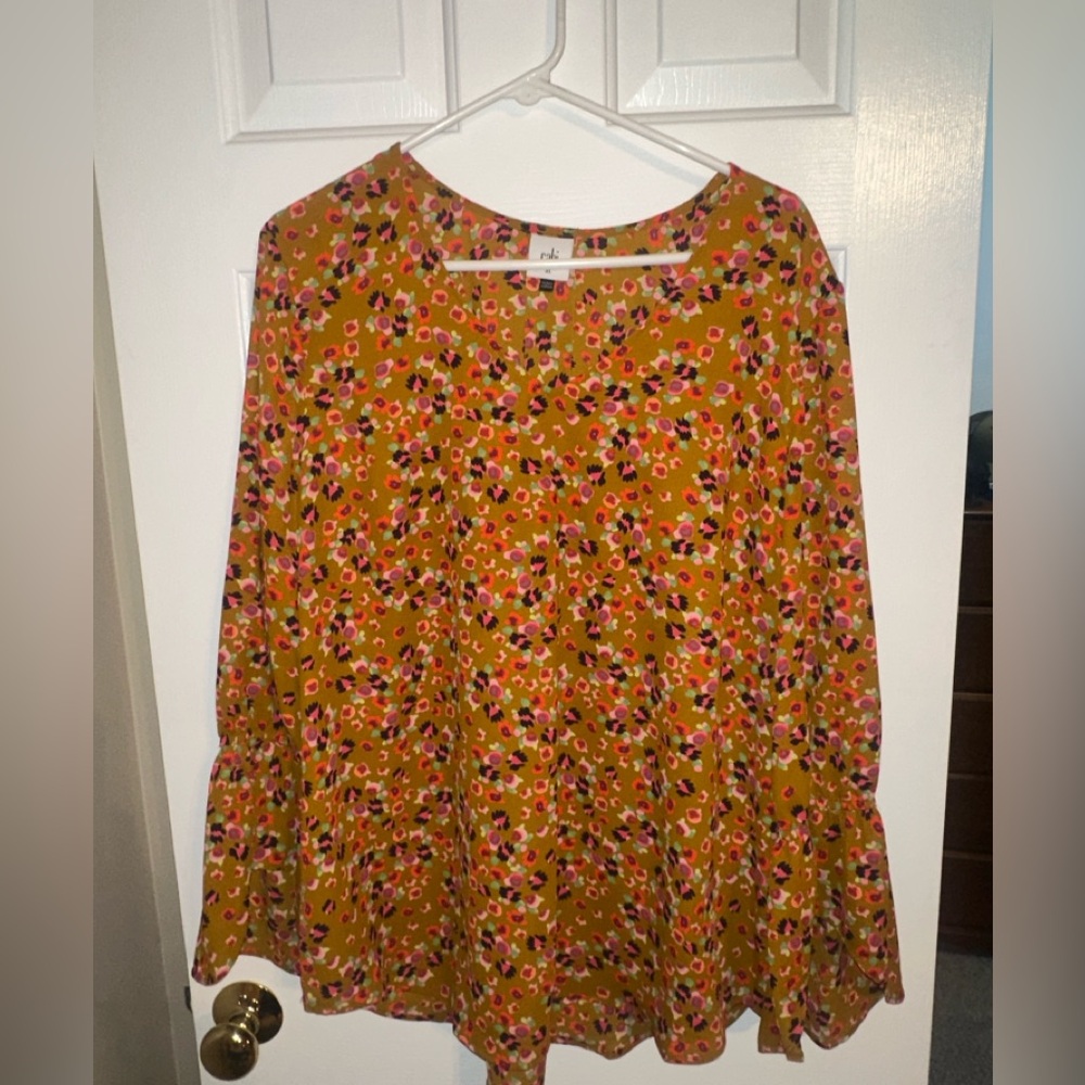 CAbi Floral Blouse - Mustard and Pink